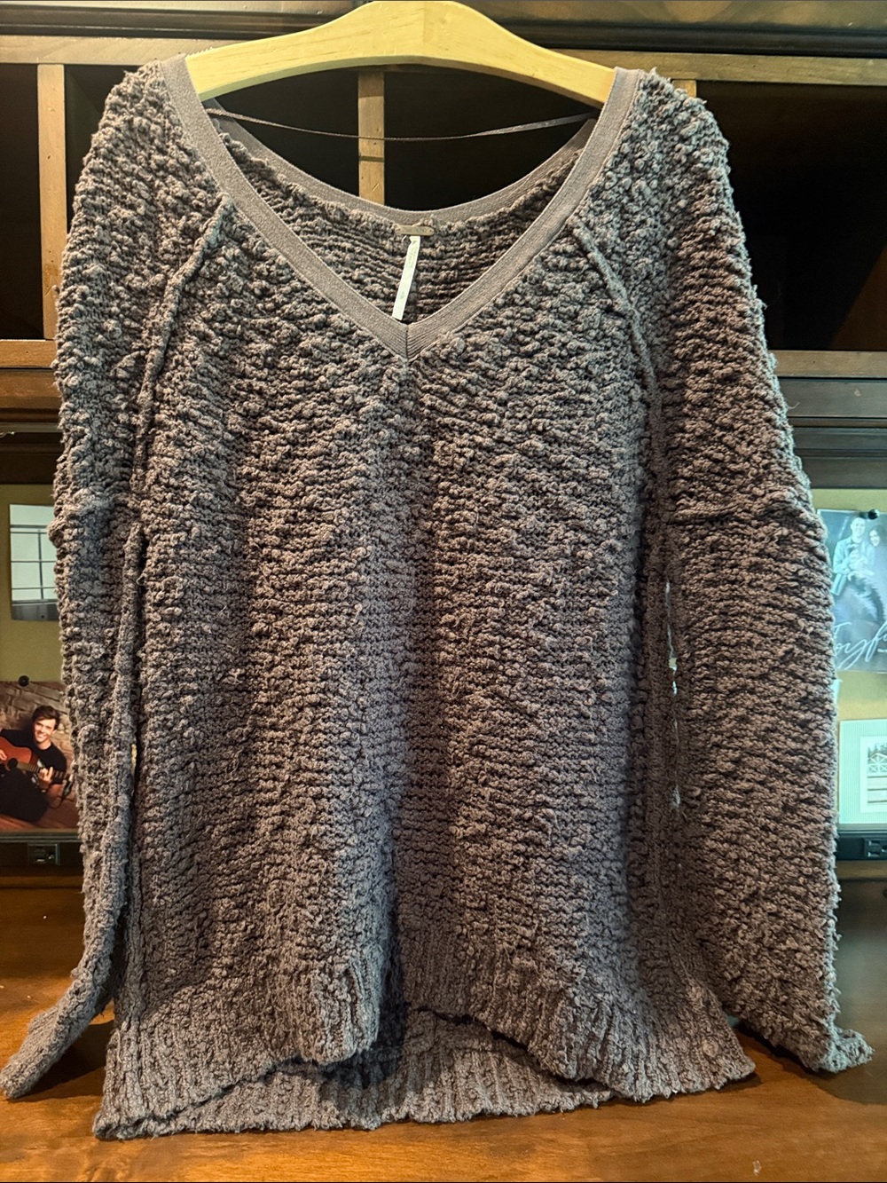 Free People Cozy Bouclé V-Neck Sweater in Dusty Mauve